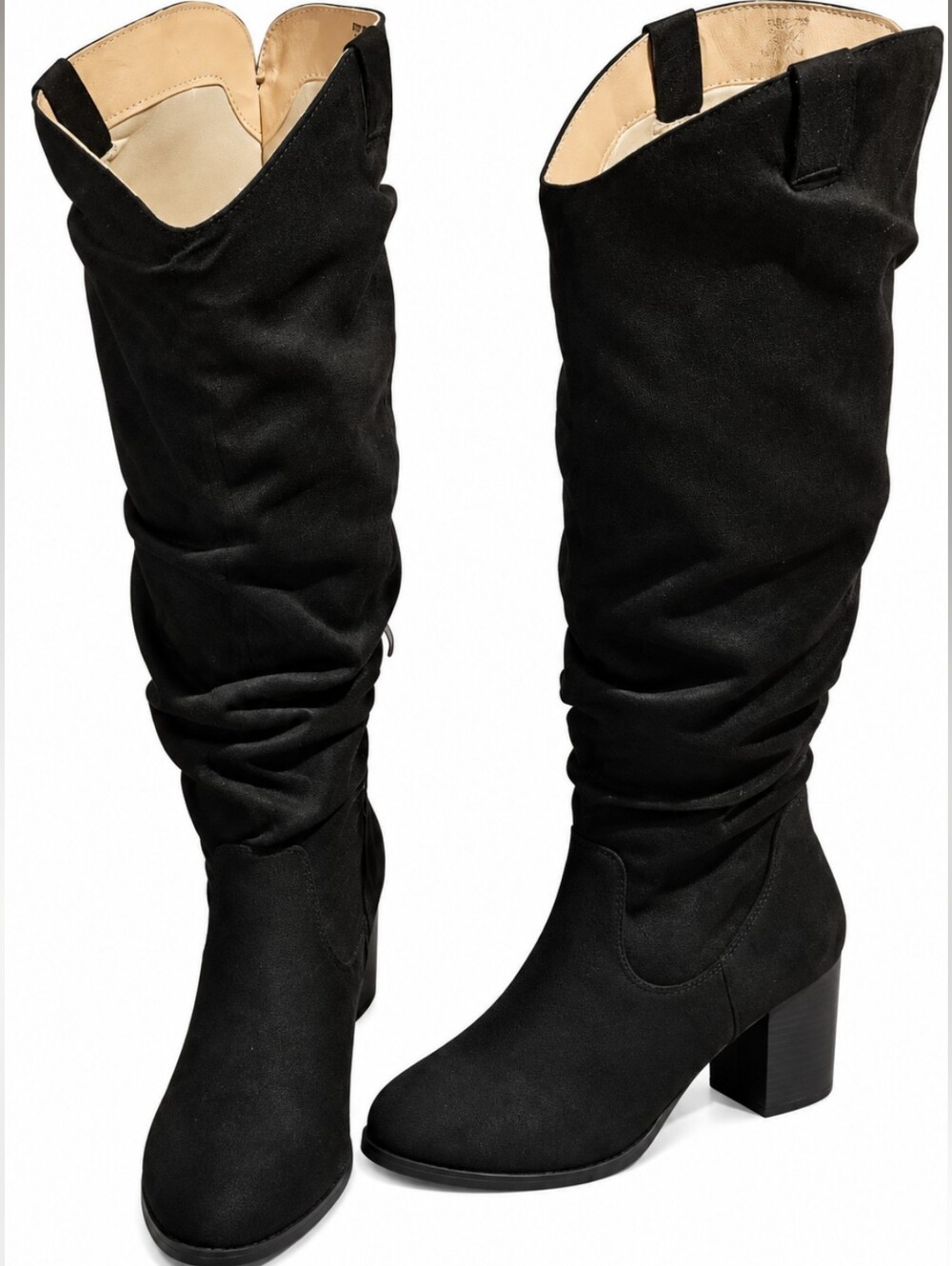 Journee Collection Black Slouchy Knee-High Block Heel Boots